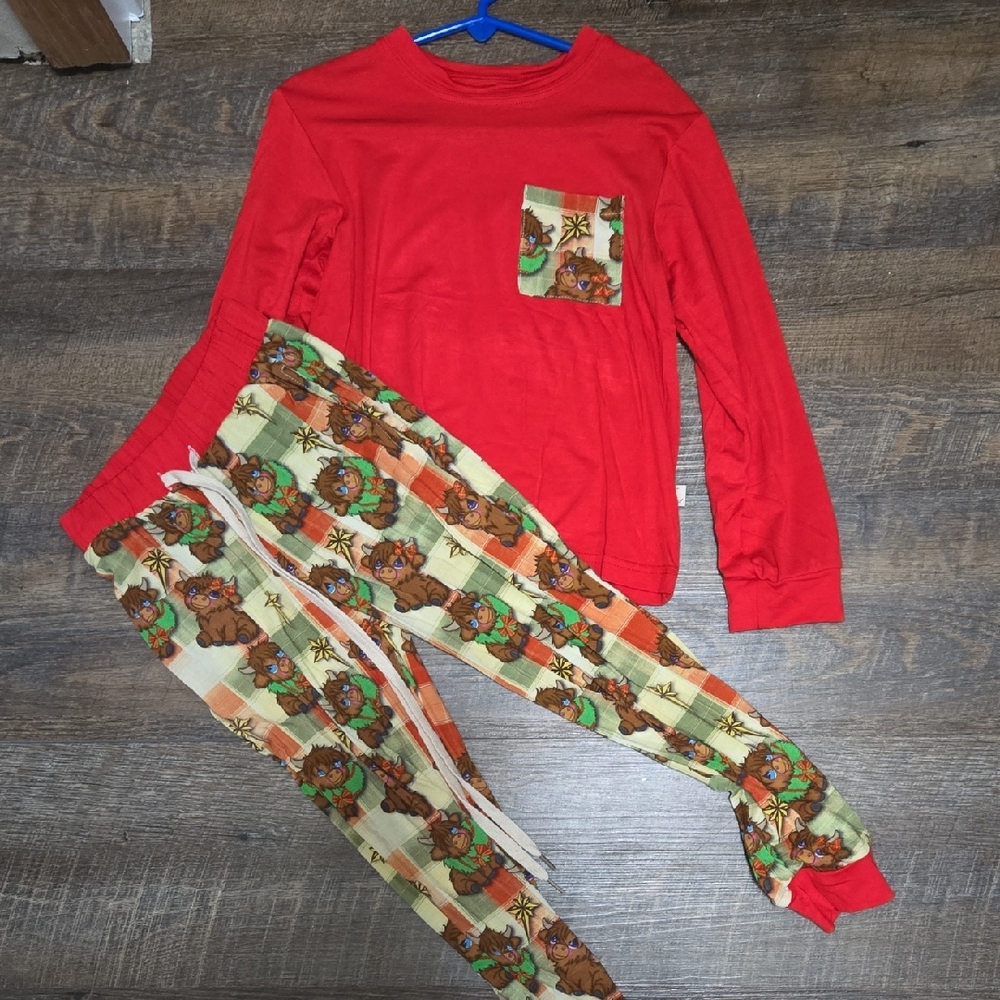 4t Bamboo- Highland Cow Red Kids Pajama Set with Animal Print Pocket